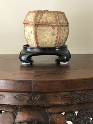 Rare Chinese Antique Porcelain Teapot With Silk Basket Holder Scholar Art Marked