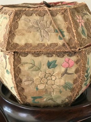 Rare Chinese antique porcelain teapot with silk basket holder scholar art marked 3