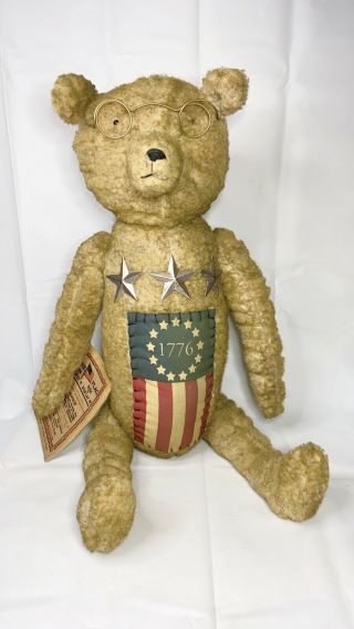 Vtg Bethany Lowe Flag Plush Bear 15” Yankee Doodle Patriotic Americana Rare Htf
