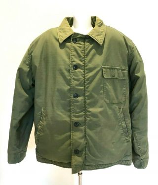 Us Navy Usn Vintage A - 2 Olive Green Deck Coat A2 Jacket Vietnam Era Size 44 - 46