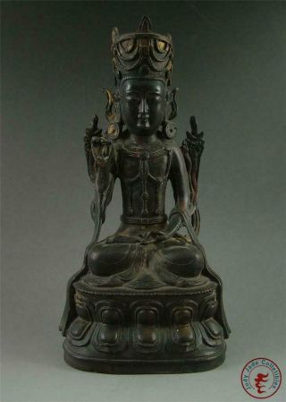 Very Large Antique Old Chinese Tibet Bronze Tibetan Kwanyin Tara Statue Ming Dy.