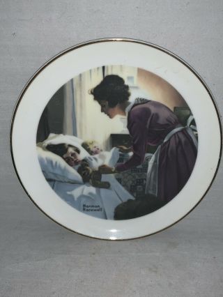 Norman Rockwell Plate " Mothers Love " Mother Tucking Child Into Bed Porcelain