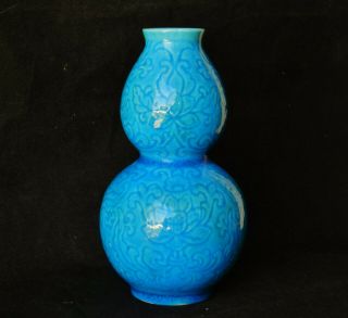 Antique Chinese Qianlong Mark Blue Double - Gourd Vase Porcelain Pot