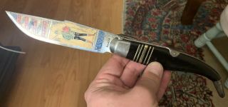 Vintage Antique Toledo Navaja Folding Knife Ratchet Acid Engraved Guilt Balde