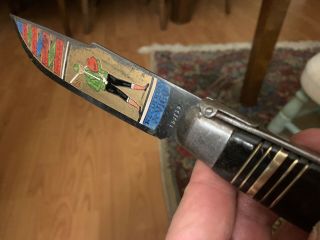 Vintage Antique Toledo Navaja Folding Knife Ratchet Acid Engraved Guilt Balde 3