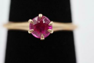 Early Vintage Estate 10k Solid Rose Gold 1/2ct Pink To Red Stone Solitaire Ring