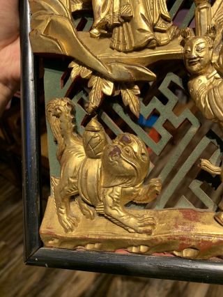 From Estate Old Chinese Gold Gilt Wood Carving Panel Asian China 3