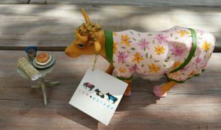 2000 Cow Parade 9129 " Early Show " With Table And Tag Westland Giftwarev Euc