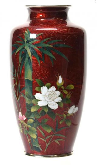 Vintage 8.  5” Japanese Cloisonne Vase Marked Japan Sato Silver Rims Circa 1940 