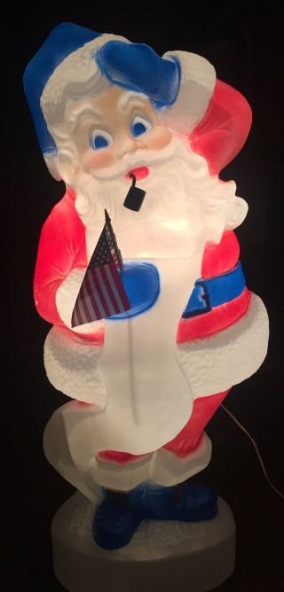 44” Santa Claus W/pipe Vintage Light Up Blow Mold Union Product Red,  Blue,  White