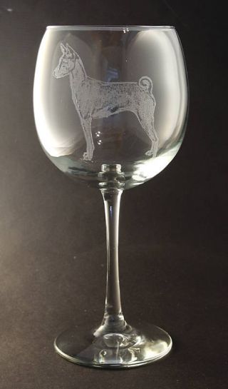 Etched Basenji On Large Elegant Wine Glasses - Set Of 2
