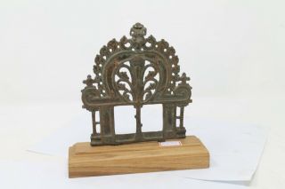 Antique Old Brass Religious Jali Work Statue Shrine Arch On Wooden Stand Nh6377