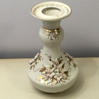 Vtg Fenix Kislovodsk Russian Porcelain Candlestick Candle Holder Applied Flowers