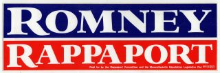 2002 Mitt Romney Massachusetts Governor Political Bumper Sticker Boston Utah Ma