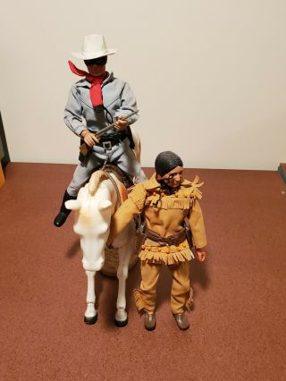 Vintage 1973 Gabriel Lone Ranger And Tonto Action Figures And Horses Rare