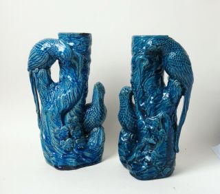 Fine Antique 19th Century Chinese Turquoise Glazed Bird Vases
