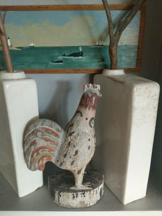Primitive Folk Art Chicken Rooster Kitchen Hand Carved Painted Wood Farm