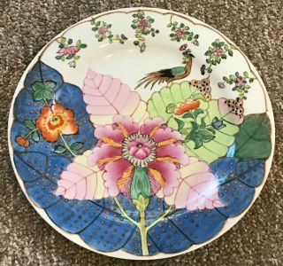 Large Antique Chinese Porcelain Export Tobacco Leaf Hibiscus Platter/charger