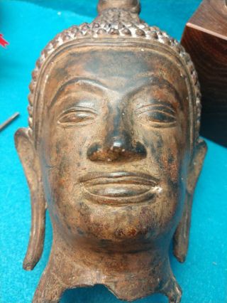 Old Thai Bronze Gilt Buddha Head 15  Tall