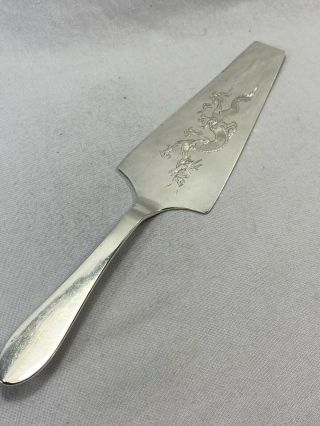 Antique Chinese Export Silver Hand Chased Dragon Pastry Server Slice Sing By Fat