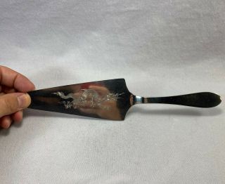 Antique Chinese Export Silver Hand Chased Dragon Pastry Server Slice Sing by Fat 2