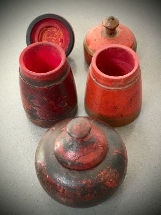 Antique Indian Tikka Powder Boxes.  Set Of 3.  Turned Sandalwood,  Rajasthan.