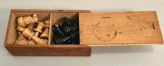 Vintage Hand Carved Wood Chess Set In Slide Box