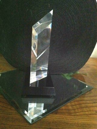 Stunning Signed Abstract Clear Acrylic Prisms Sculpture On Black Base Vtg