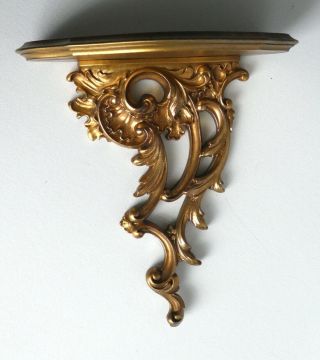 Vintage Italian Wall Bracket Shelf Gilt Wood Baroque Rococo Style Gold Color