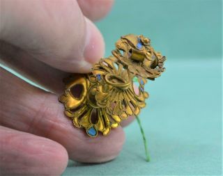 Antique Chinese Qing Gilt Kingfisher feather spiral Hair ornament No 1 2