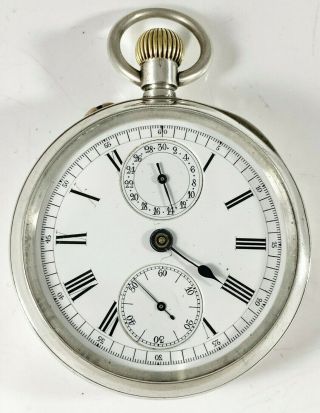 Antique Solid Silver English Lever Chronograph Pocket Watch Swiss Made C.  1900
