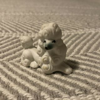 White Ceramic Poodle Dog Vintage Hand Painted Lying Down Shadow Box Trinket Mini