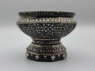Antique 17th Or 18th Century Black Thai/islamic Lacquer Bowl Mother Of Pearl