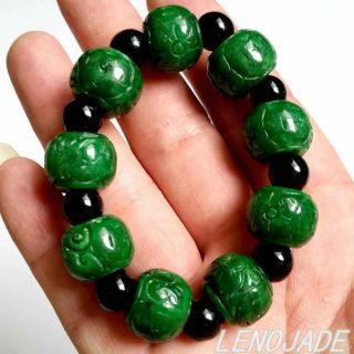 Chinese Hand - Carved Emerald Green Jade Good Luck Beads Jadeite Bracelet Bangle