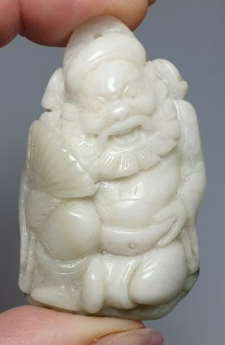 A Fine Qing Dynasty White Jade Carving Of Immortal Zhong Li Quan Holding A Fan