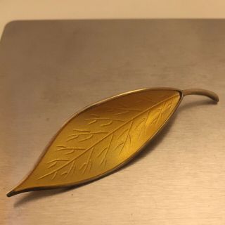 Vintage David Andersen Yellow Guilloche Enamel Sterling Silver Leaf Brooch Pin.