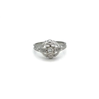 18k White Gold Vintage Art Deco Style Round Brilliant Cut Diamond Ring 1069b - 9