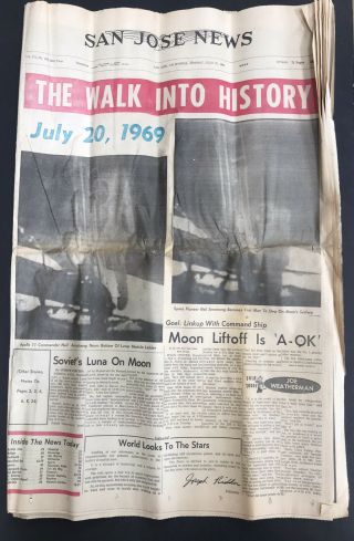 Moonwalk July 20 1969 San Jose News Newspaper Neil Armstrong Moon Landing