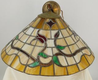 Vintage Large Retro Mid Century Slag Glass Hanging Swag Lamp Lead Solder 24 "
