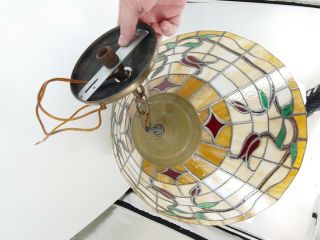 VINTAGE Large Retro Mid Century Slag Glass Hanging Swag Lamp Lead Solder 24 