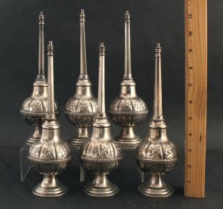 Set Of 6 Antique Middle Eastern Silverplate Rosewater Sprinklers,