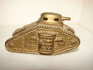 Vintage A.  C.  Williams Wwi Gold Painted Cast Iron Tank Bank