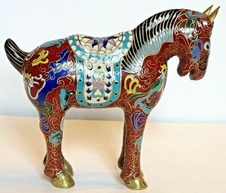 Vintage Decorative Cloisonne Horse Depicting Dragons & Phoenix Birds,  Enamel