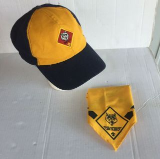 Bsa Cub Scouts Of America Wolf Hat Cap And Neckerchief Scarf Medium/large
