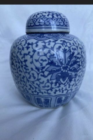 Antique Chinese Kangxi Period Blue And White Prunus Ginger Jar Vase Rare