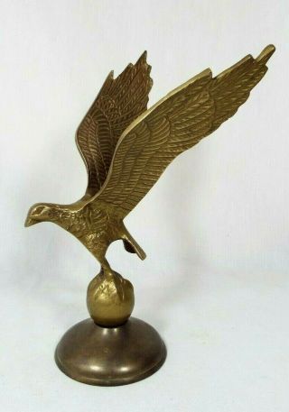 Vintage Brass Eagle On Ball Metal - Ware Home Decor Garden Desk Statue Figurine