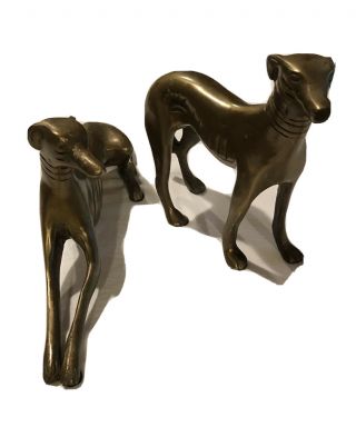 Vintage Solid Brass/bronze Greyhound Dog Figurine Statue Set Of 2