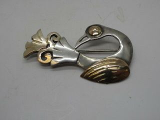 Vintage 18k Gold - 925 Silver Bird Brooch Pin Peru 8.  2 Grams