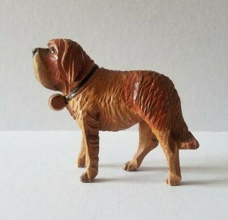 Saint Bernard Dog Wood Carved Folk Art Sculpture Miniature Primitive Figurine 4 "