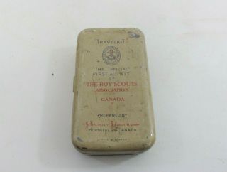 Vintage Boy Scouts Official First Aid Kit Box Tin Case Bsa Johnson & Johnson M42